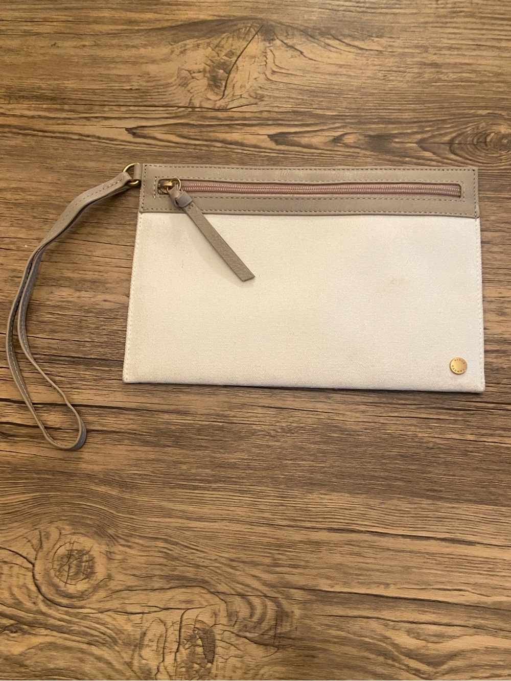 Vince Camuto Cream and Taupe Two-Tone Wristlet Clutch NWOT